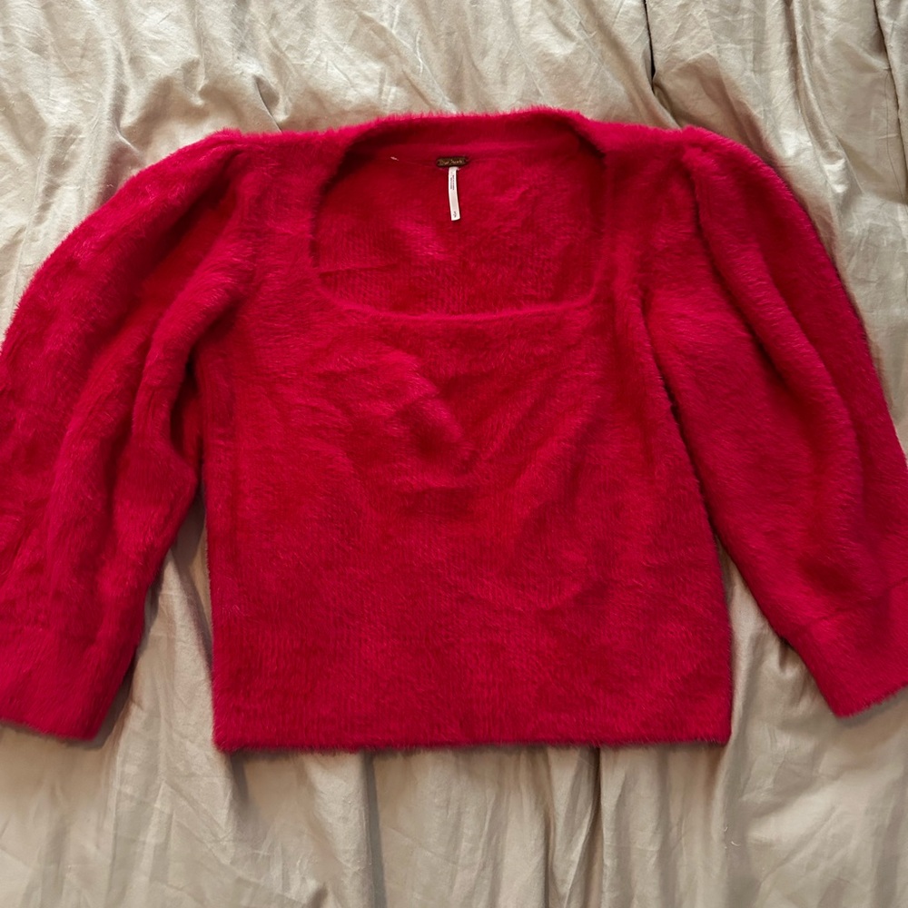 Free People Vibrant Pink Neck Sweater